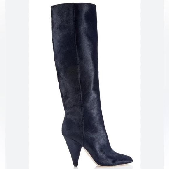 Tamara Mellon Sleek Kindred High HairCalf Navy Kitten Heeled Boots 5 (35) NIB - Picture 14 of 15